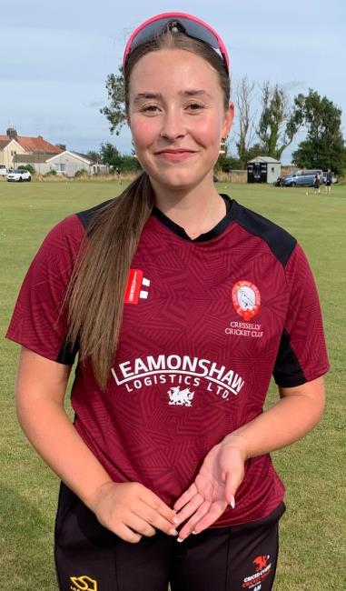 Ava Midgley, the only girl playing and claiming 4 wickets for Cresselly